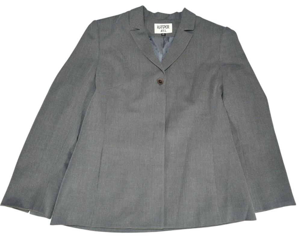 Kasper ASL Womens Blazer Gray Size 14 Career Workwear Jacket Polyester Rayon